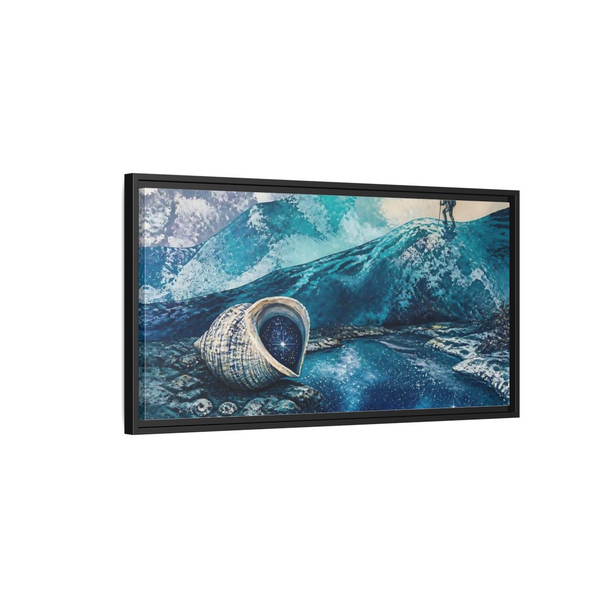 Side Mockup 2. Starry Conch Shell shown as framed canvas print
