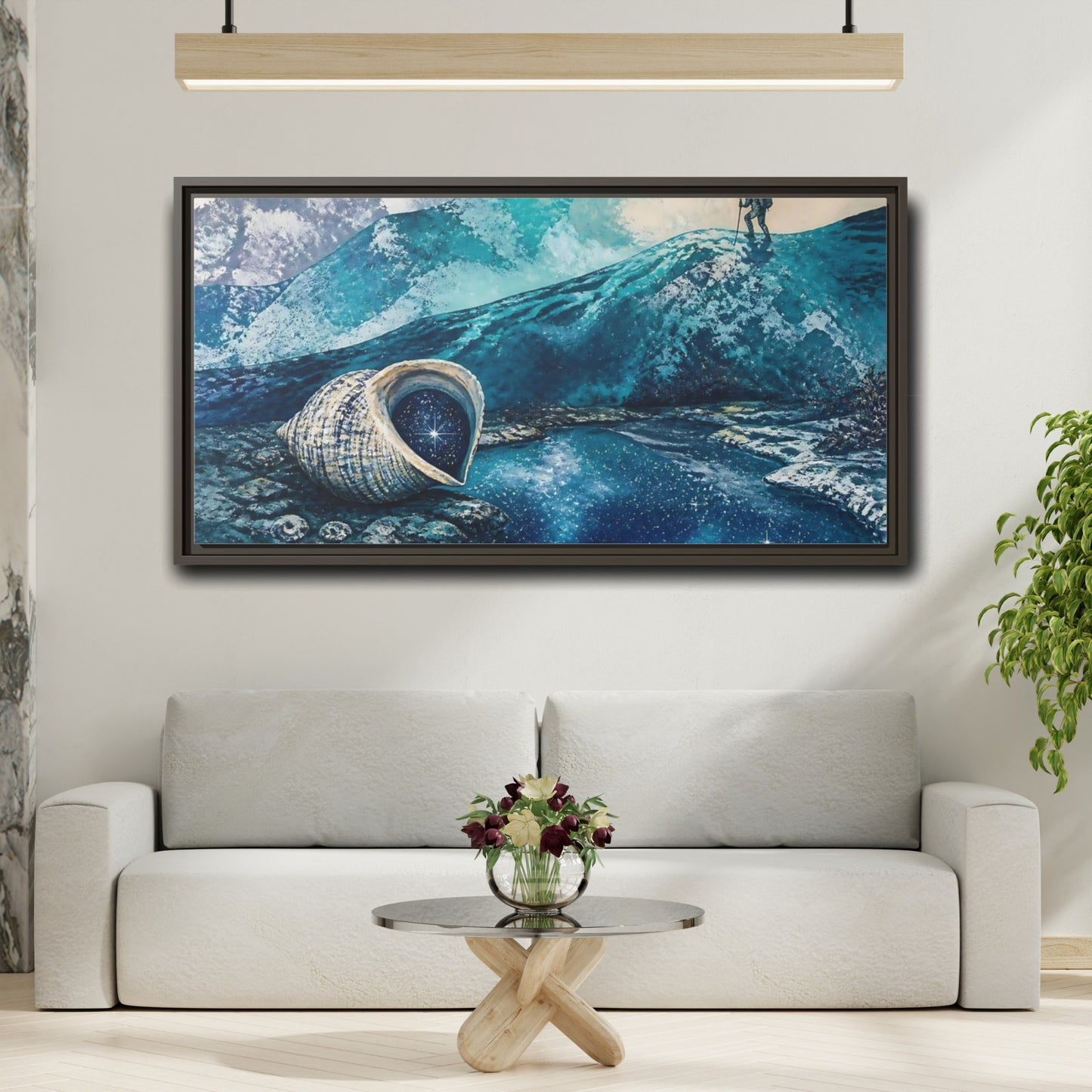 Mockup 2. Starry Conch Shell shown as framed canvas print