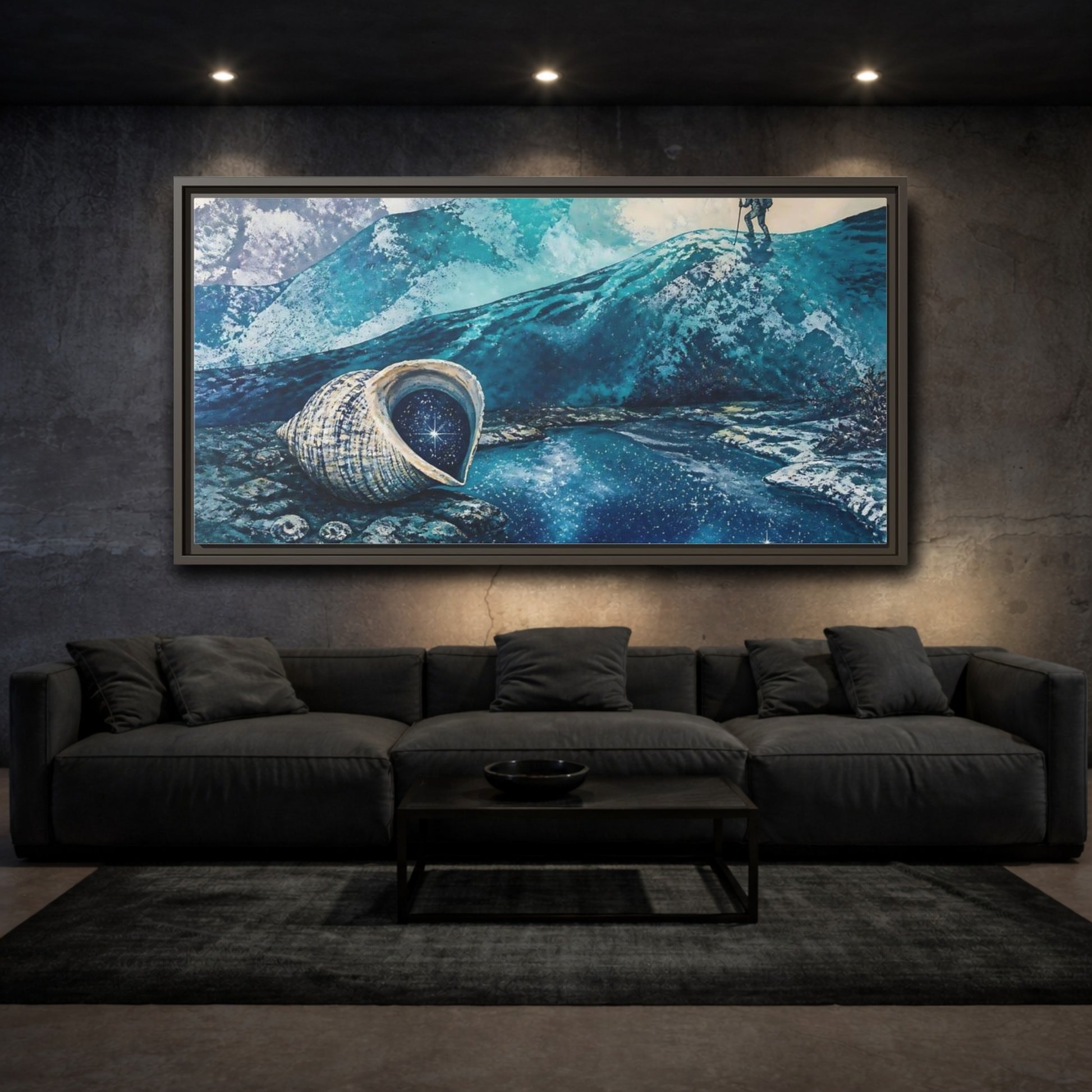 Mockup 3. Starry Conch Shell shown as framed canvas print