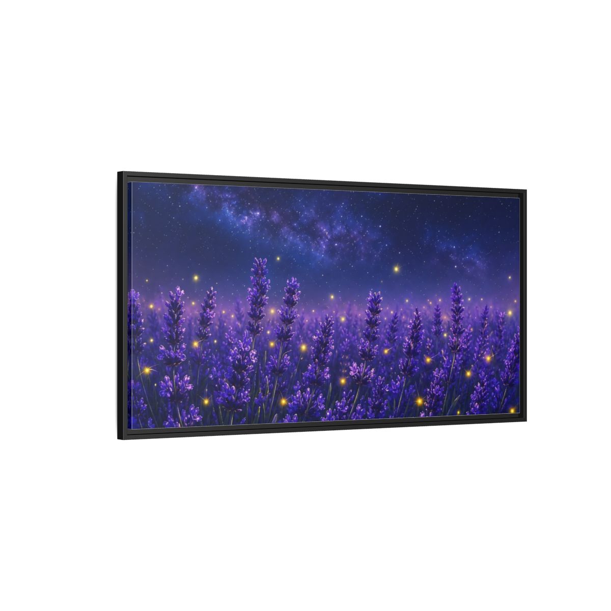 Side Mockup 5. Starry Lavender Field shown as framed canvas print