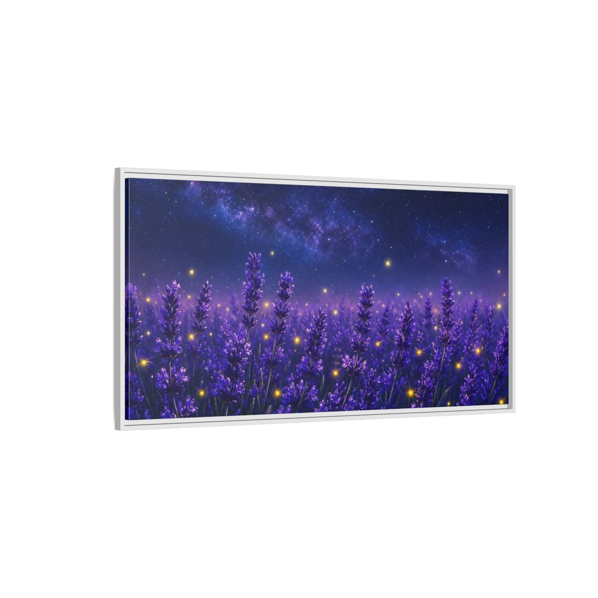 Side Mockup 3. Starry Lavender Field shown as framed canvas print
