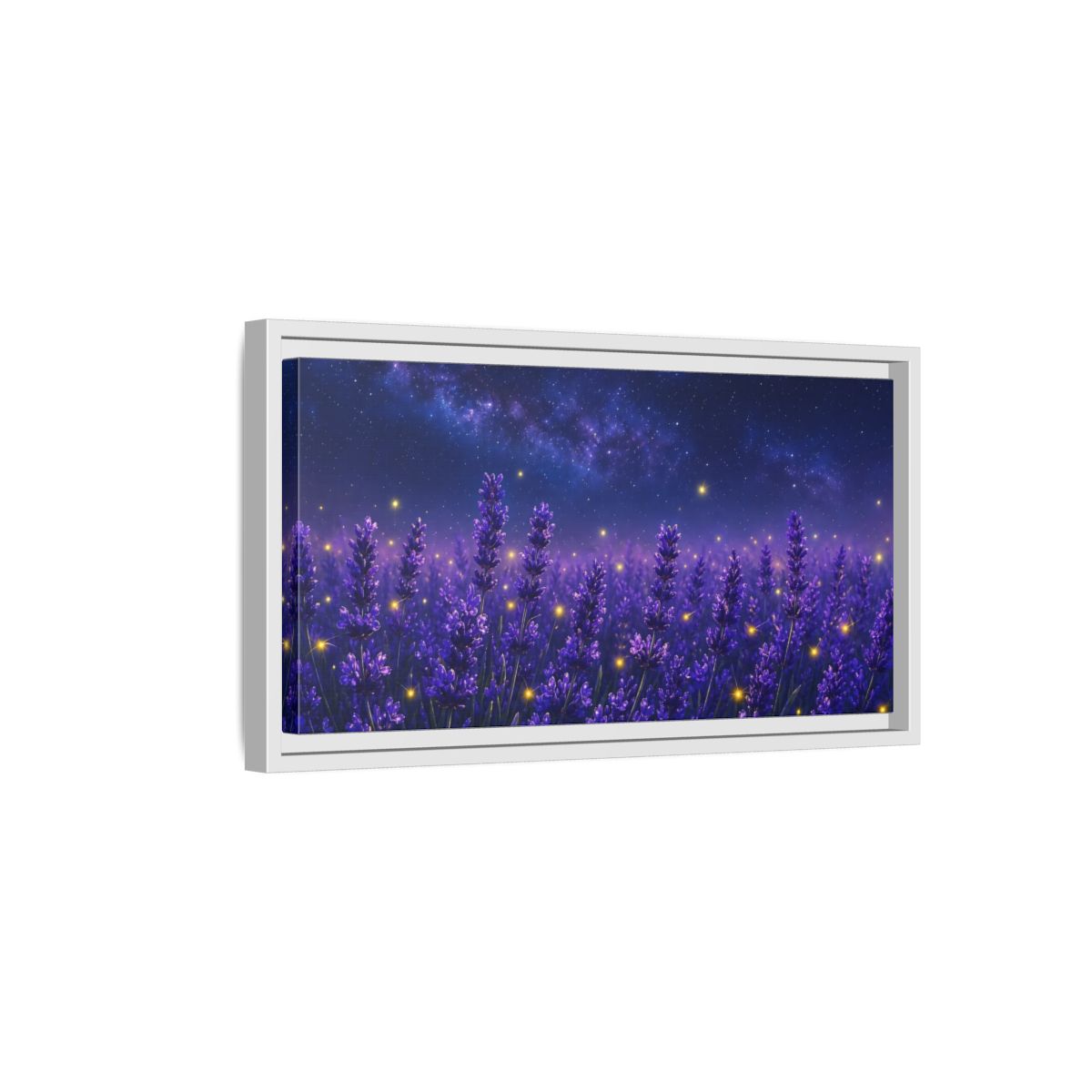 Side Mockup 6. Starry Lavender Field shown as framed canvas print