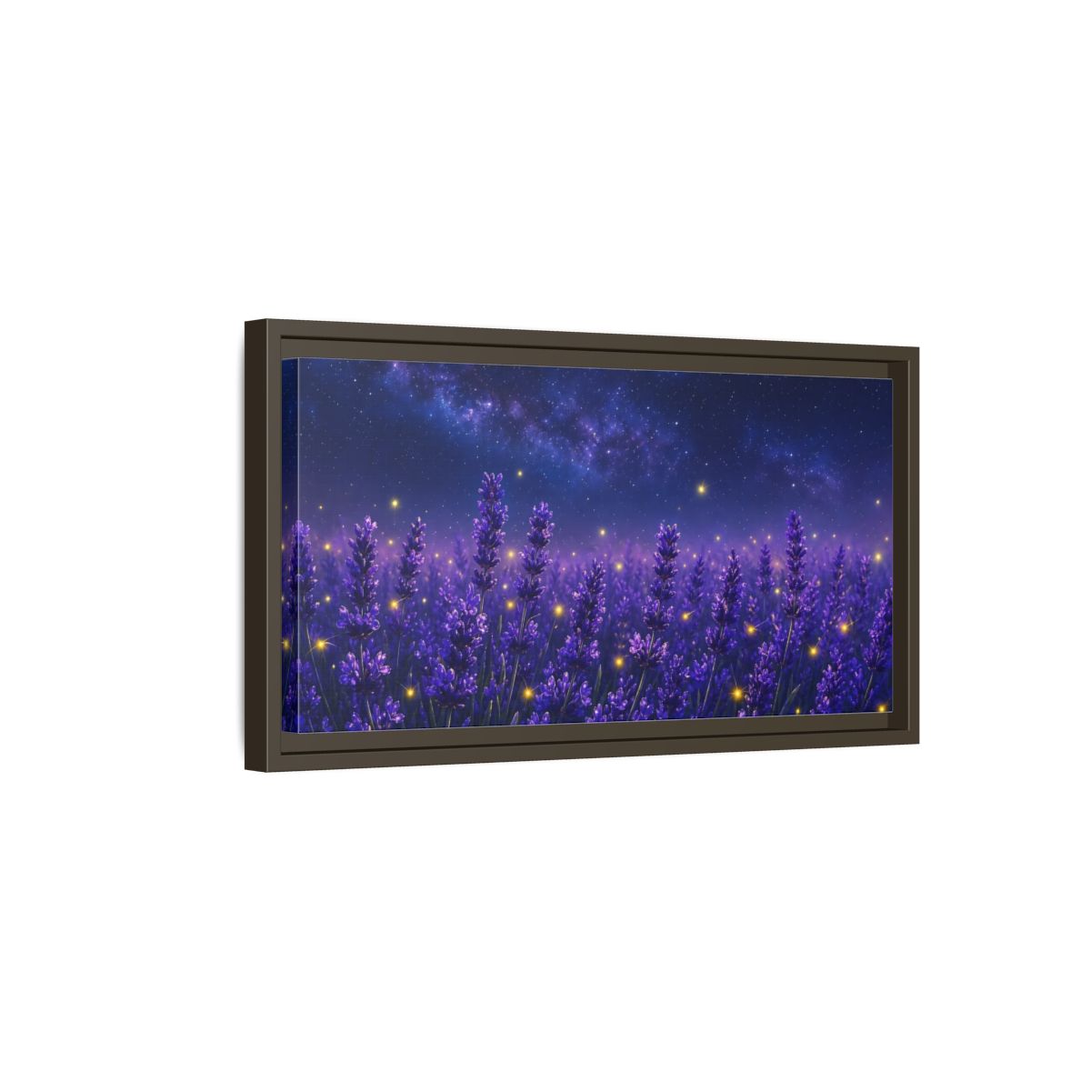 Side Mockup 7. Starry Lavender Field shown as framed canvas print