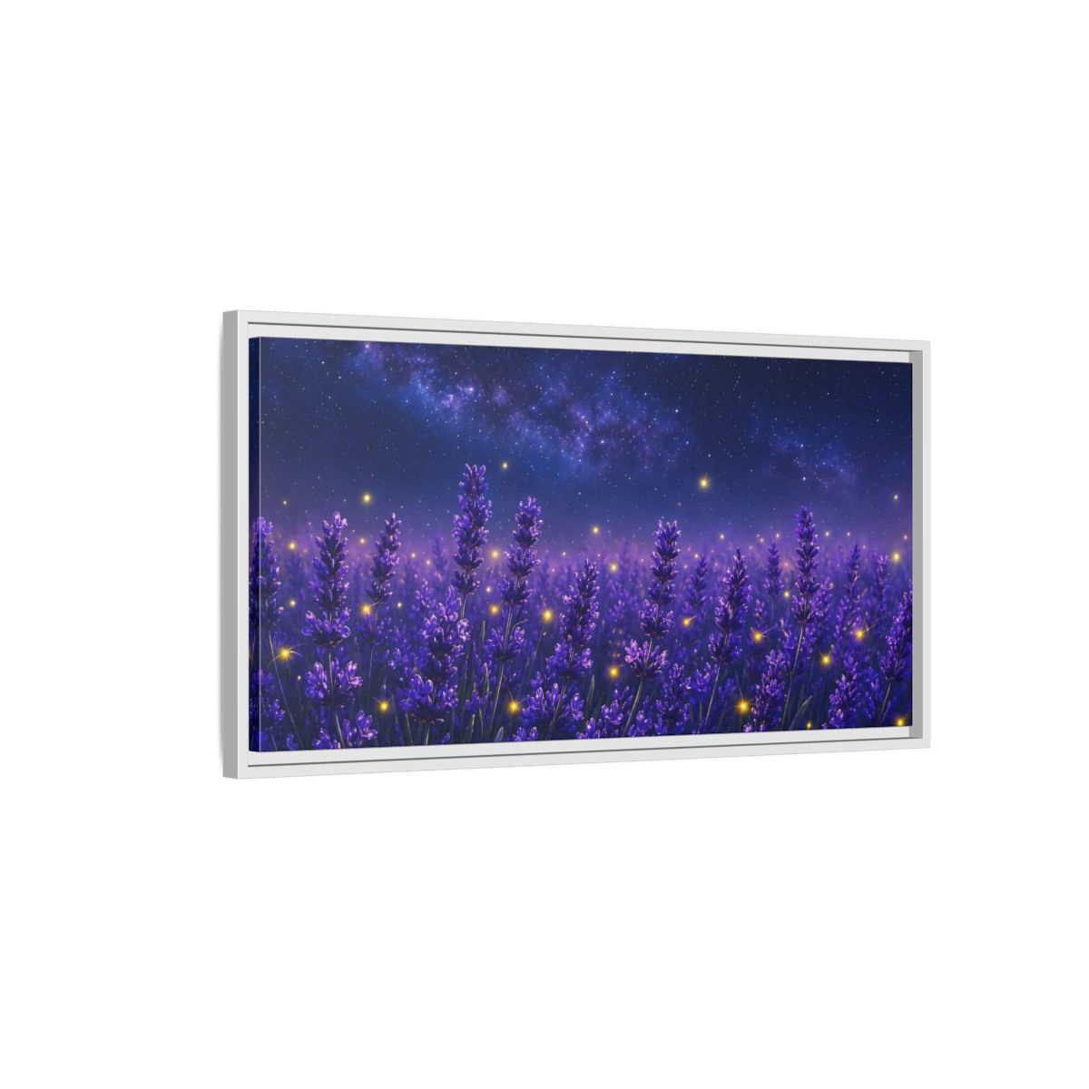 Side Mockup 1. Starry Lavender Field shown as framed canvas print
