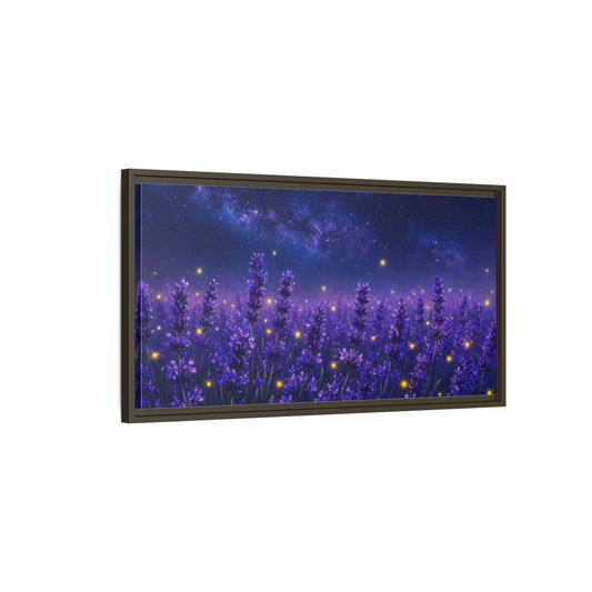 Main Mockup. Starry Lavender Field shown as framed canvas print