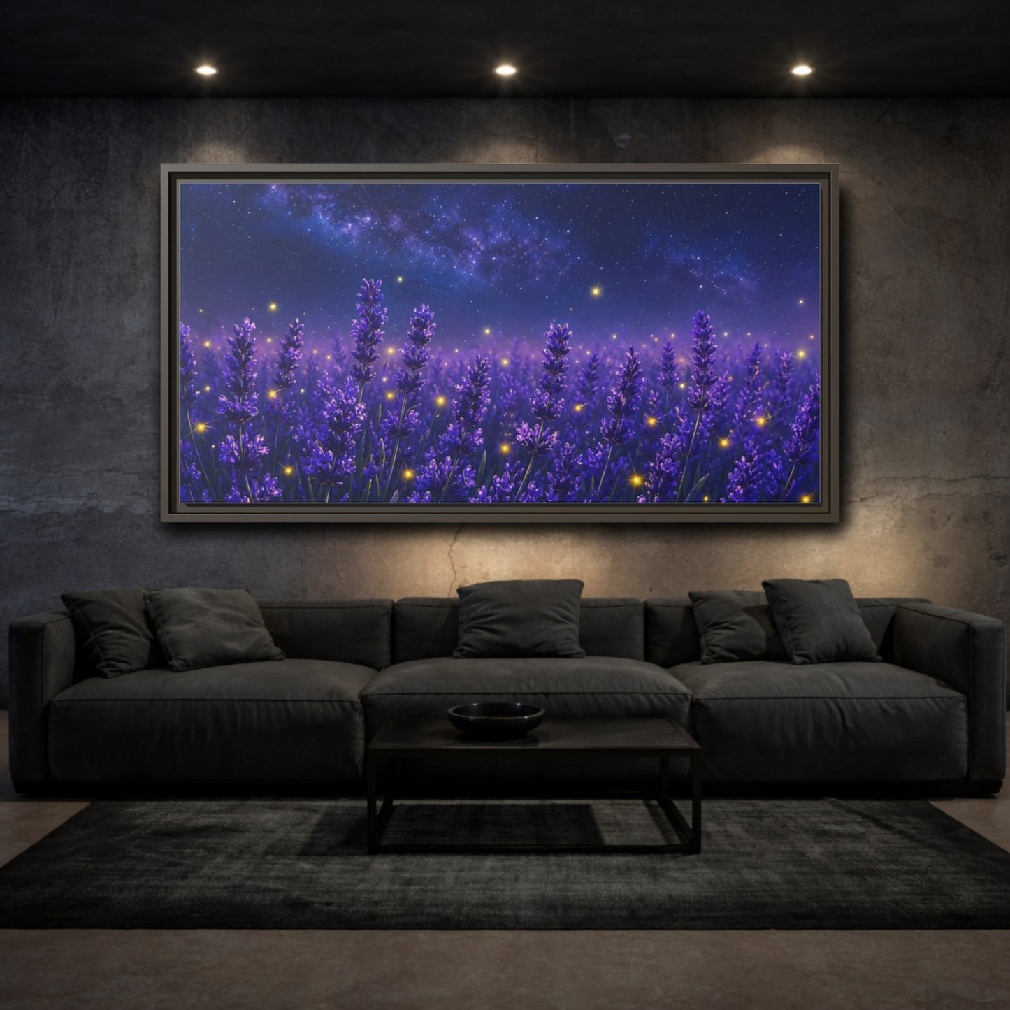 Mockup 3. Starry Lavender Field shown as framed canvas print