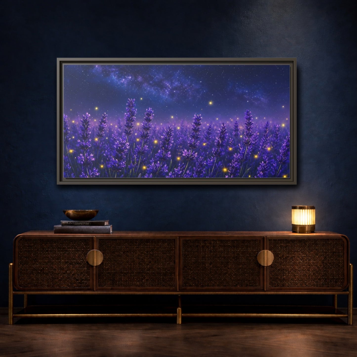 Mockup 4. Starry Lavender Field shown as framed canvas print