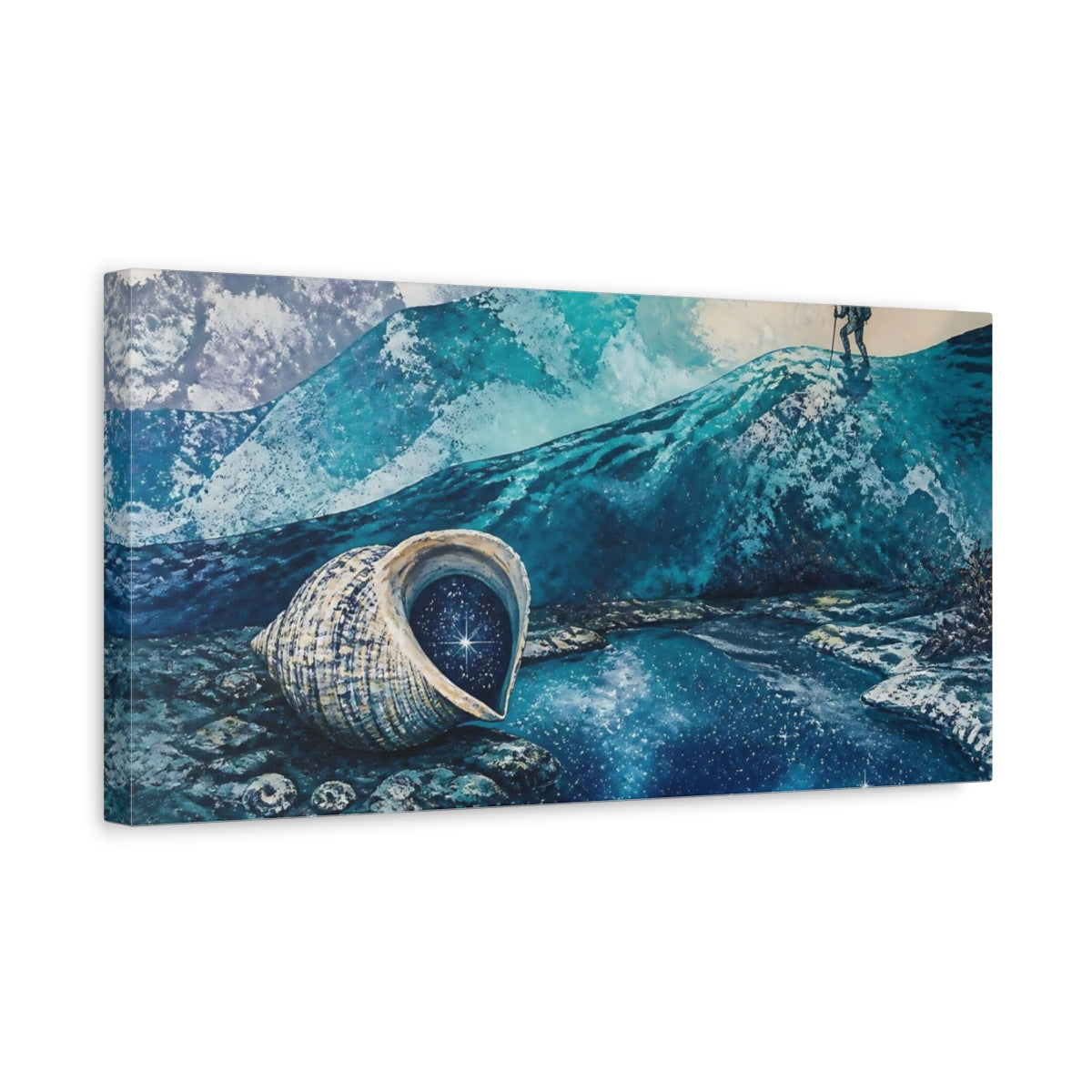 Side Mockup 3. Starry Seashell Shore shown as canvas print
