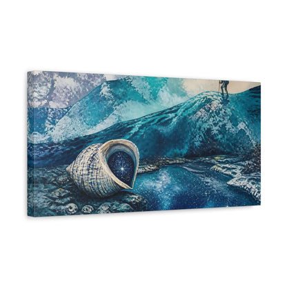 Side Mockup 3. Starry Seashell Shore shown as canvas print