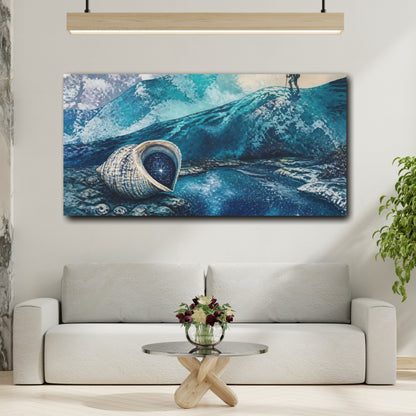 Mockup 2. Starry Seashell Shore shown as canvas print