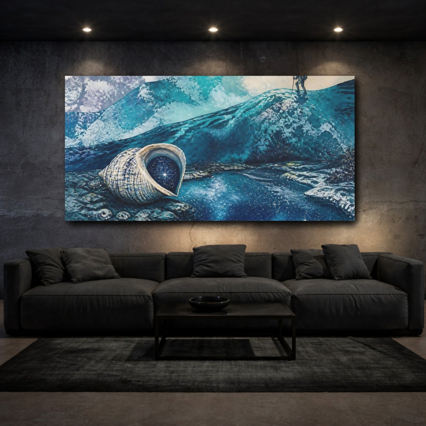 Mockup 3. Starry Seashell Shore shown as canvas print
