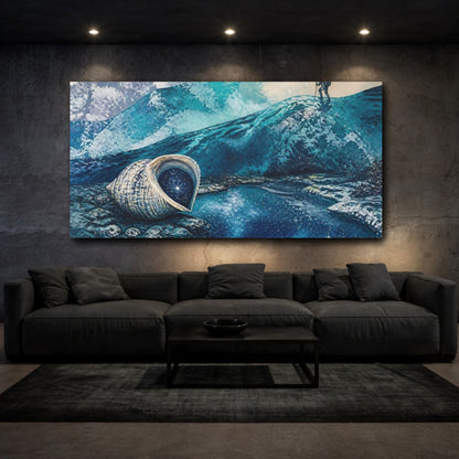 Mockup 3. Starry Seashell Shore shown as canvas print