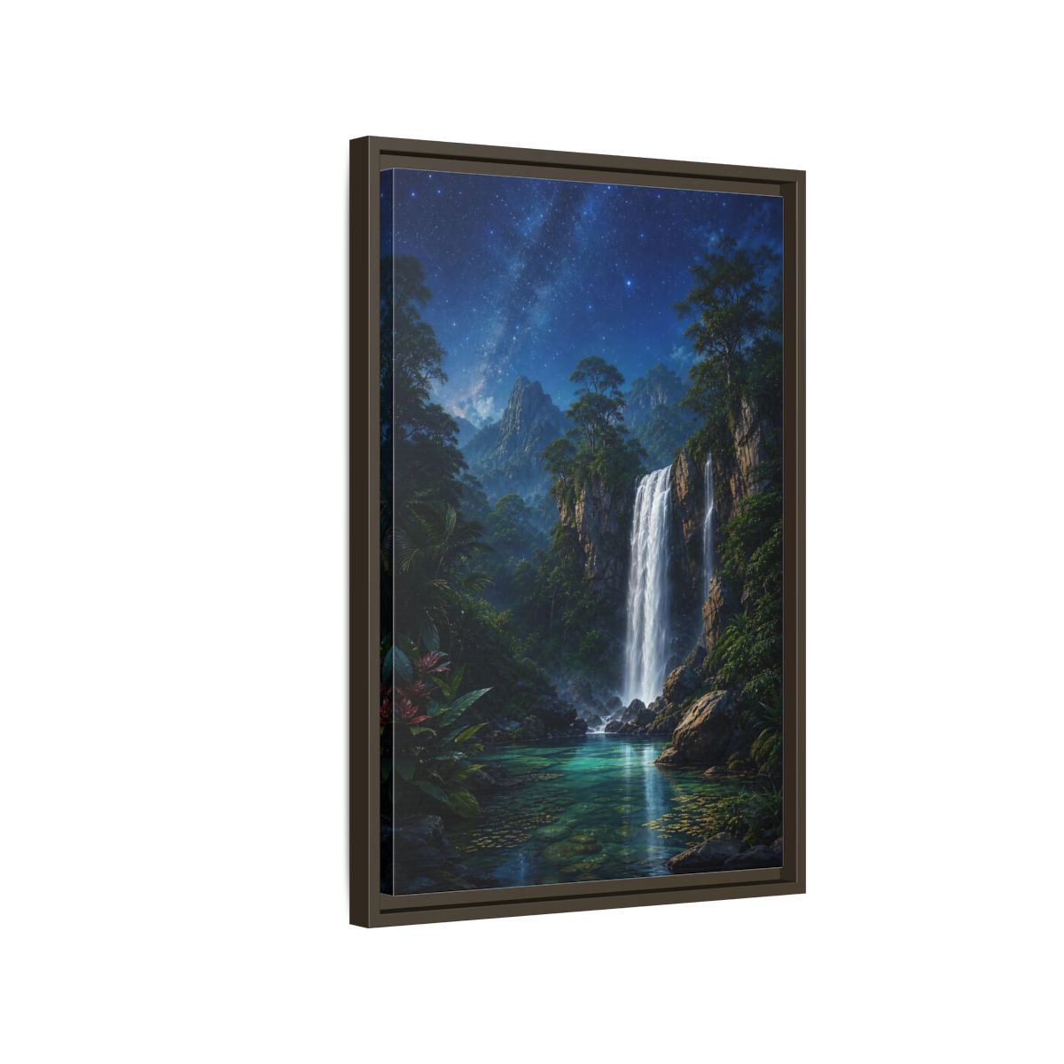 Side Mockup 2. Starry Waterfall Oasis shown as framed canvas print