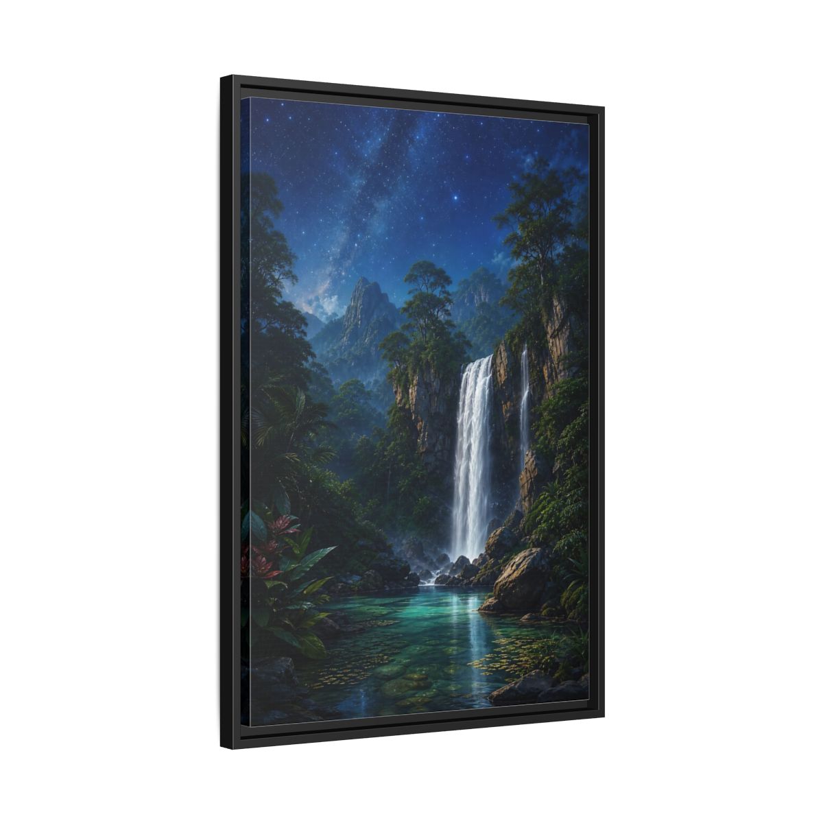 Side Mockup 14. Starry Waterfall Oasis shown as framed canvas print