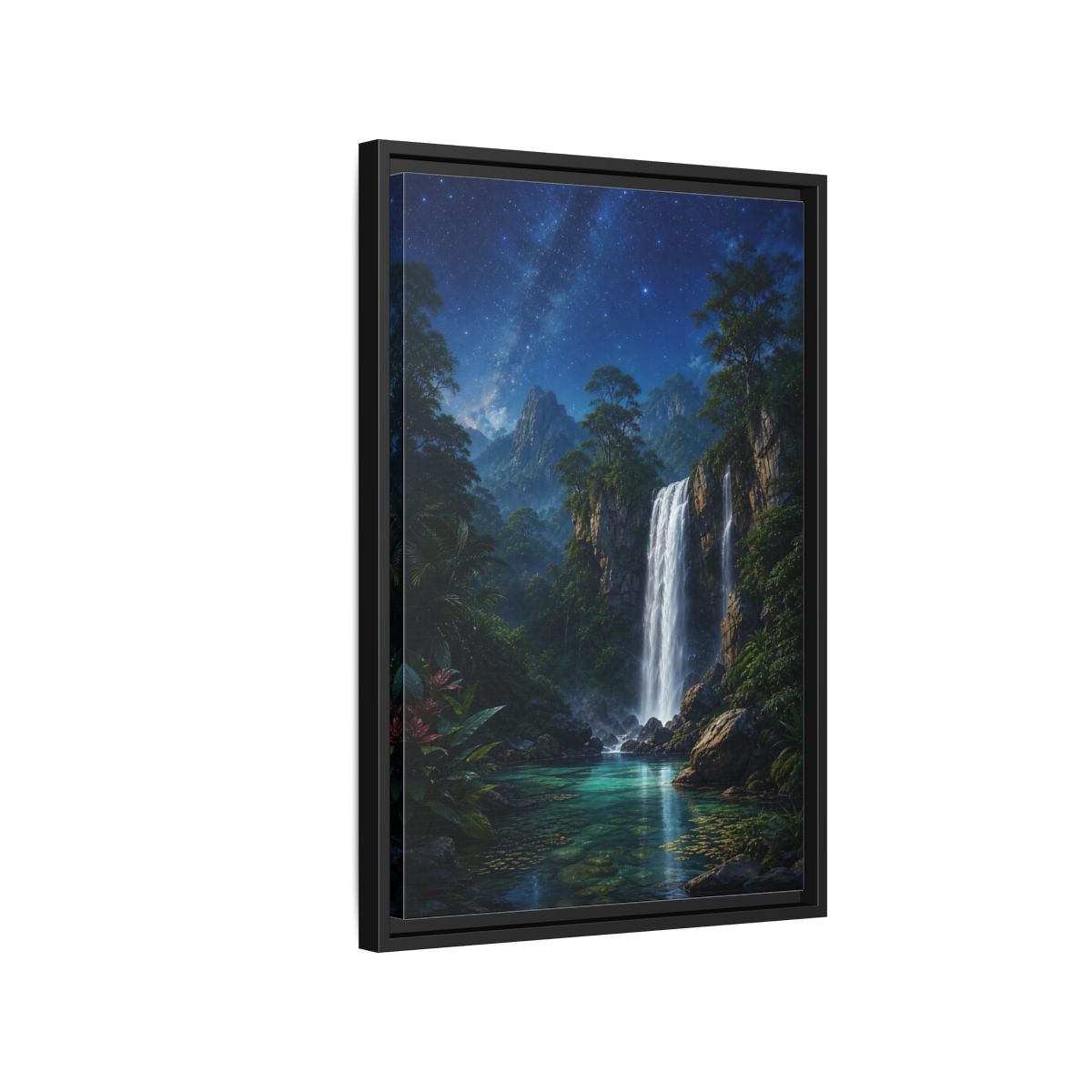 Side Mockup 3. Starry Waterfall Oasis shown as framed canvas print