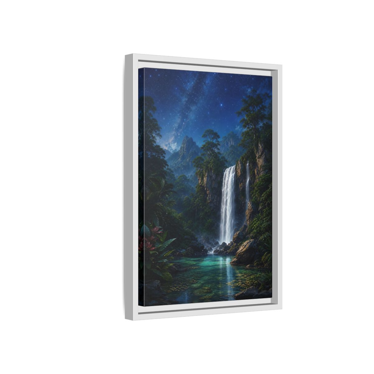 Side Mockup 4. Starry Waterfall Oasis shown as framed canvas print