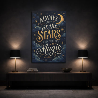 Mockup 3. Stars Quote: Moonlit Magic shown as canvas print