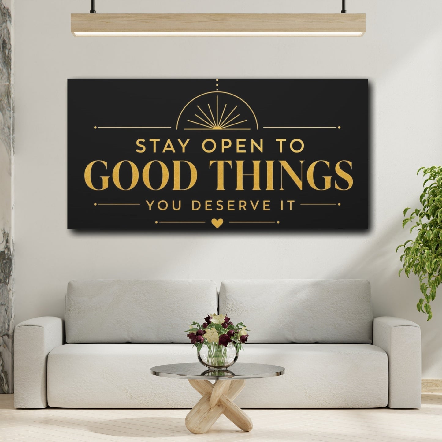 Mockup 2. Stay Open To Good Things shown as canvas print