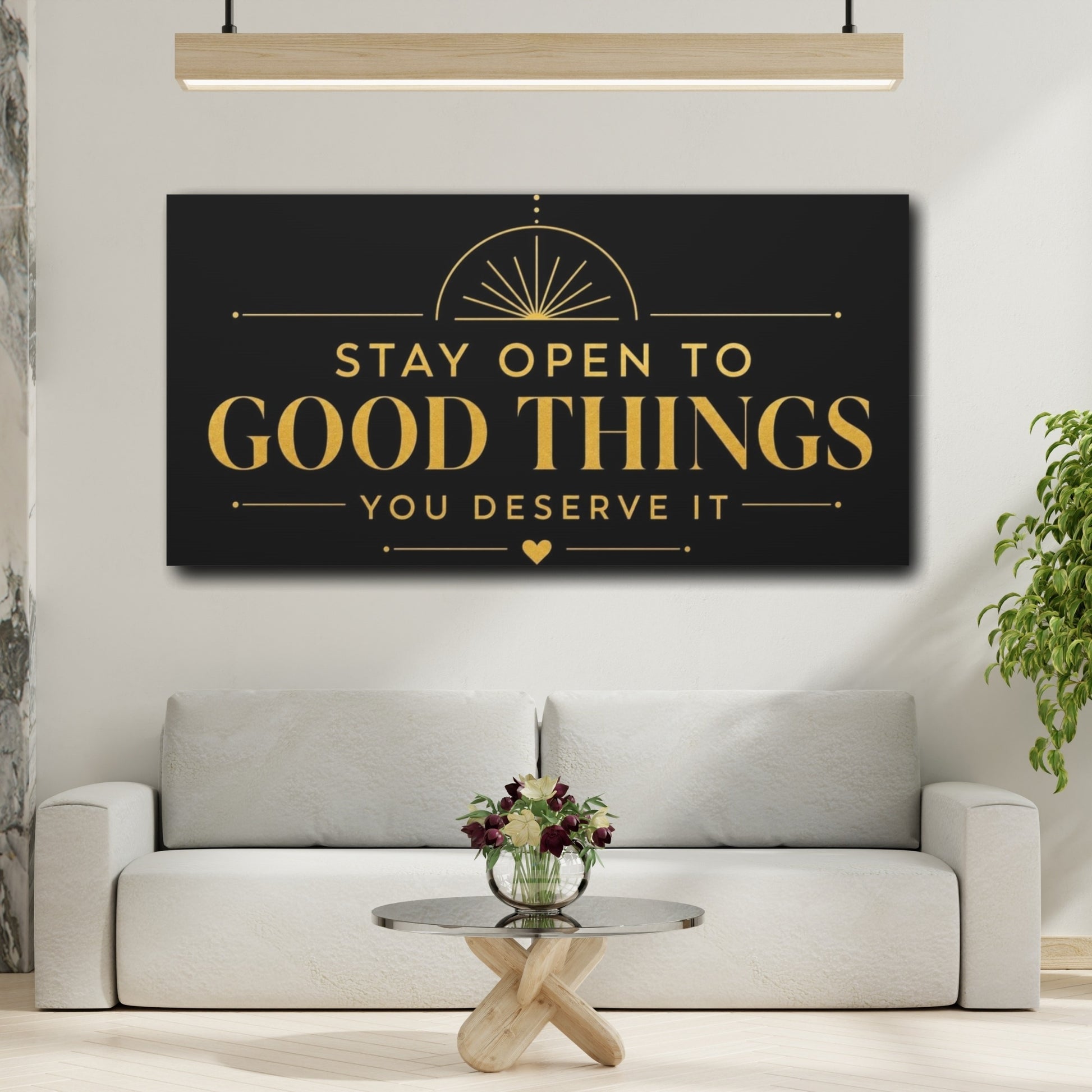 Mockup 2. Stay Open To Good Things shown as canvas print