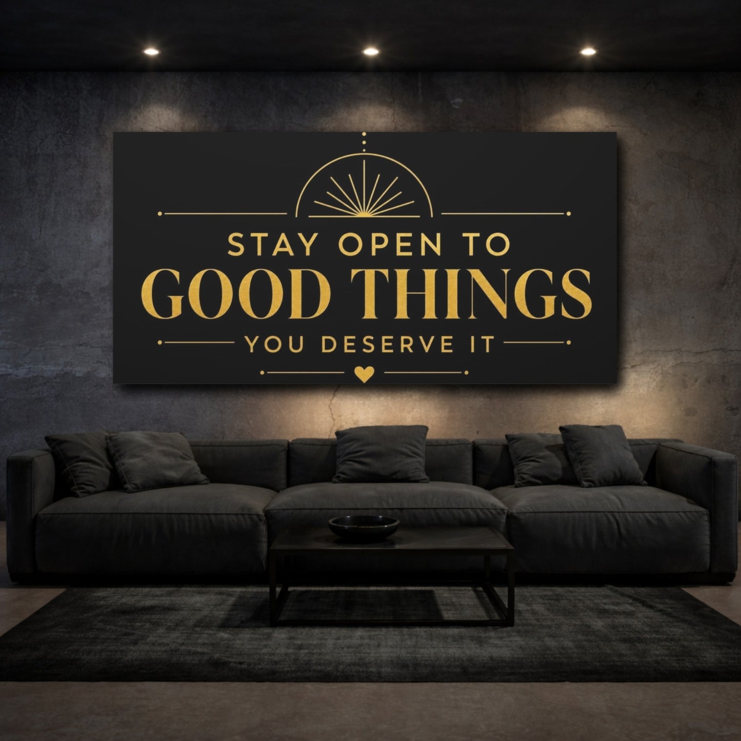 Mockup 3. Stay Open To Good Things shown as canvas print