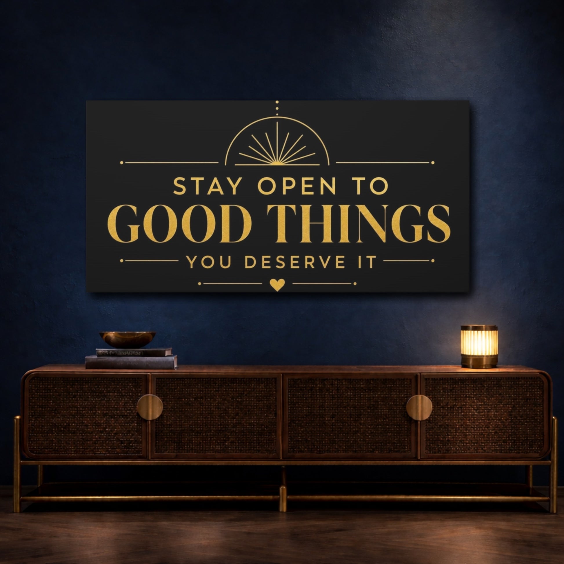 Mockup 4. Stay Open To Good Things shown as canvas print