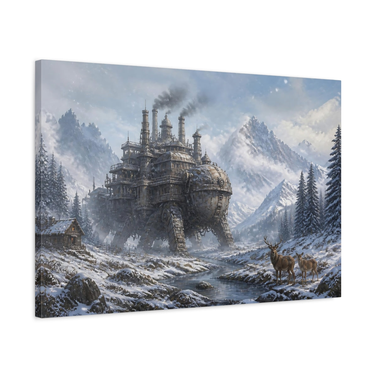 Side Mockup 2. Steampunk Winter Walker shown as canvas print