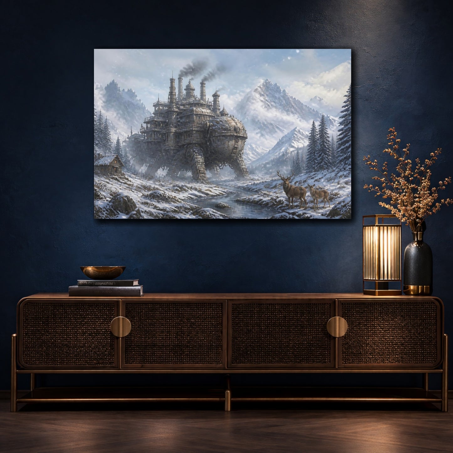 Mockup 4. Steampunk Winter Walker shown as canvas print