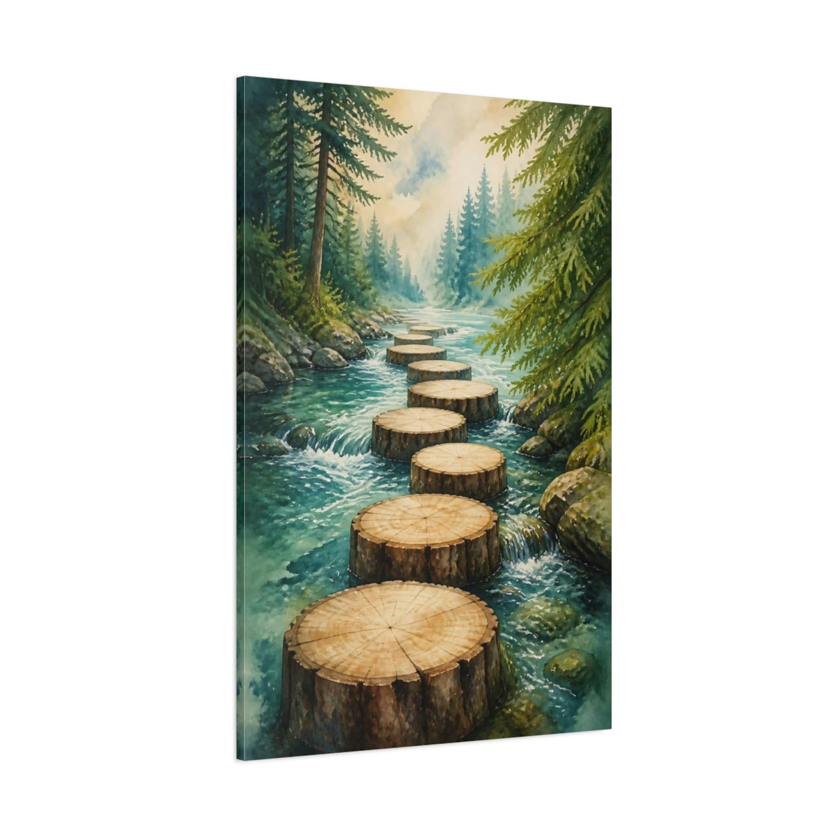 Side Mockup 1. Stepping Logs Motivation shown as canvas print