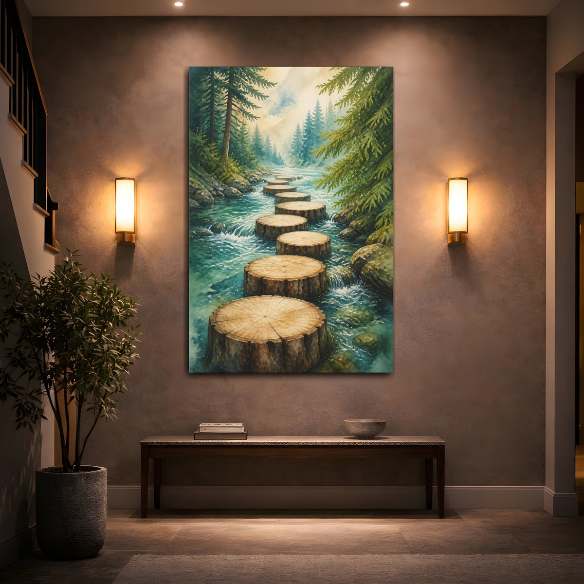 Mockup 2. Stepping Logs Motivation shown as canvas print
