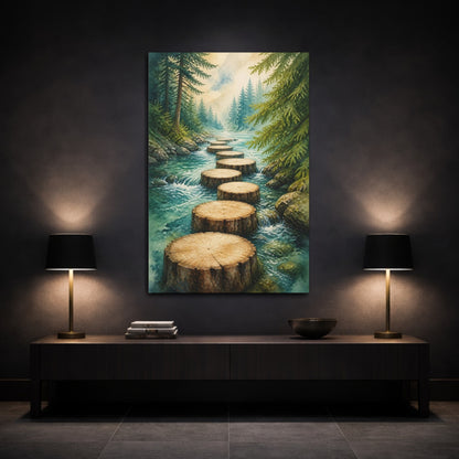 Mockup 3. Stepping Logs Motivation shown as canvas print