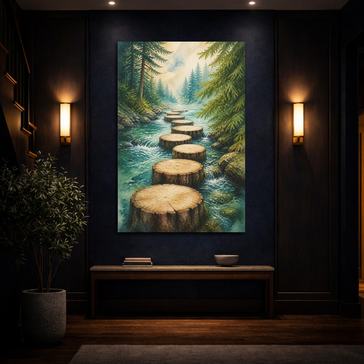 Mockup 4. Stepping Logs Motivation shown as canvas print