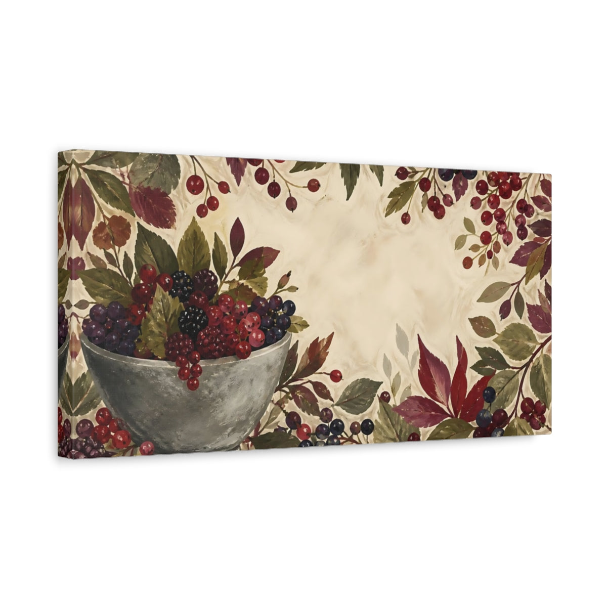 Side Mockup 3. Stone Bowl Of Berries shown as canvas print