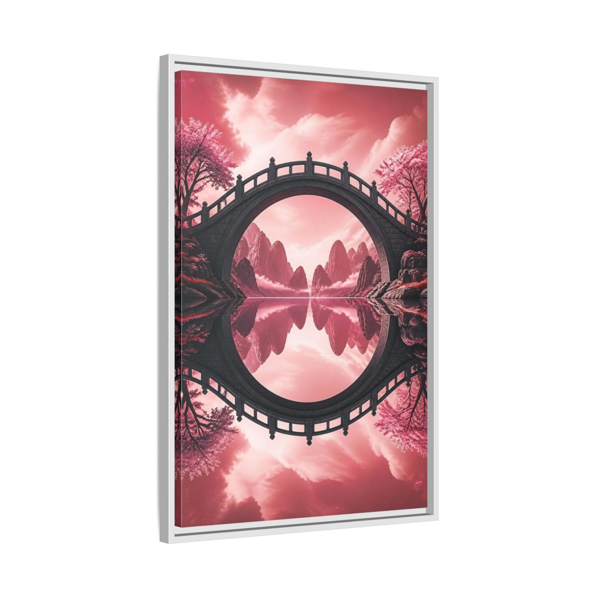 Side Mockup 10. Stone Bridge Illusion shown as framed canvas print