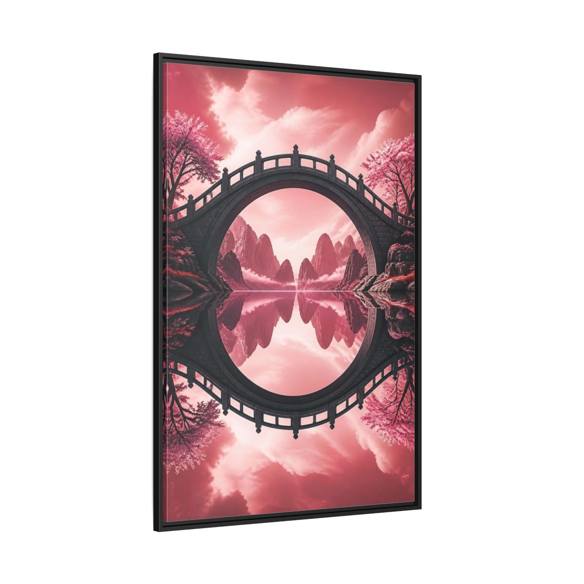 Side Mockup 12. Stone Bridge Illusion shown as framed canvas print