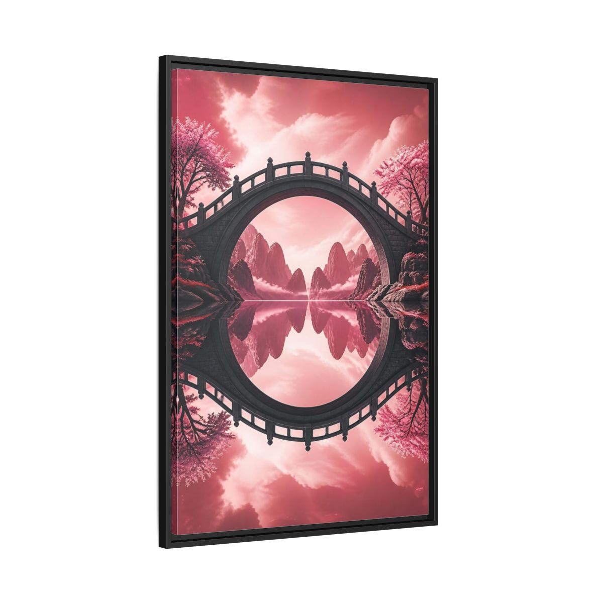 Side Mockup 13. Stone Bridge Illusion shown as framed canvas print