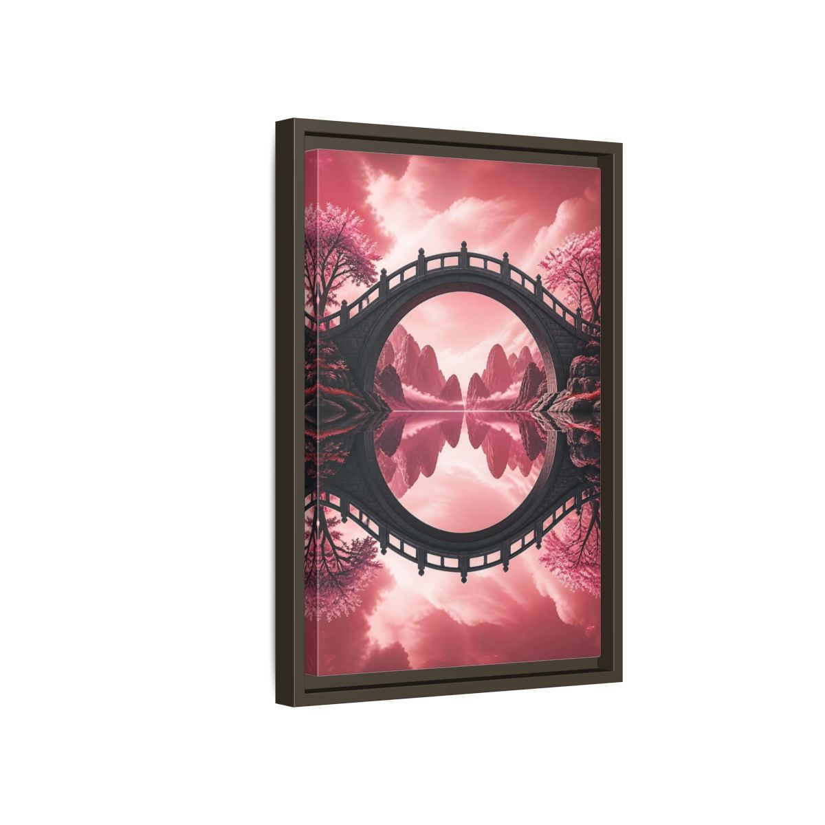 Side Mockup 5. Stone Bridge Illusion shown as framed canvas print