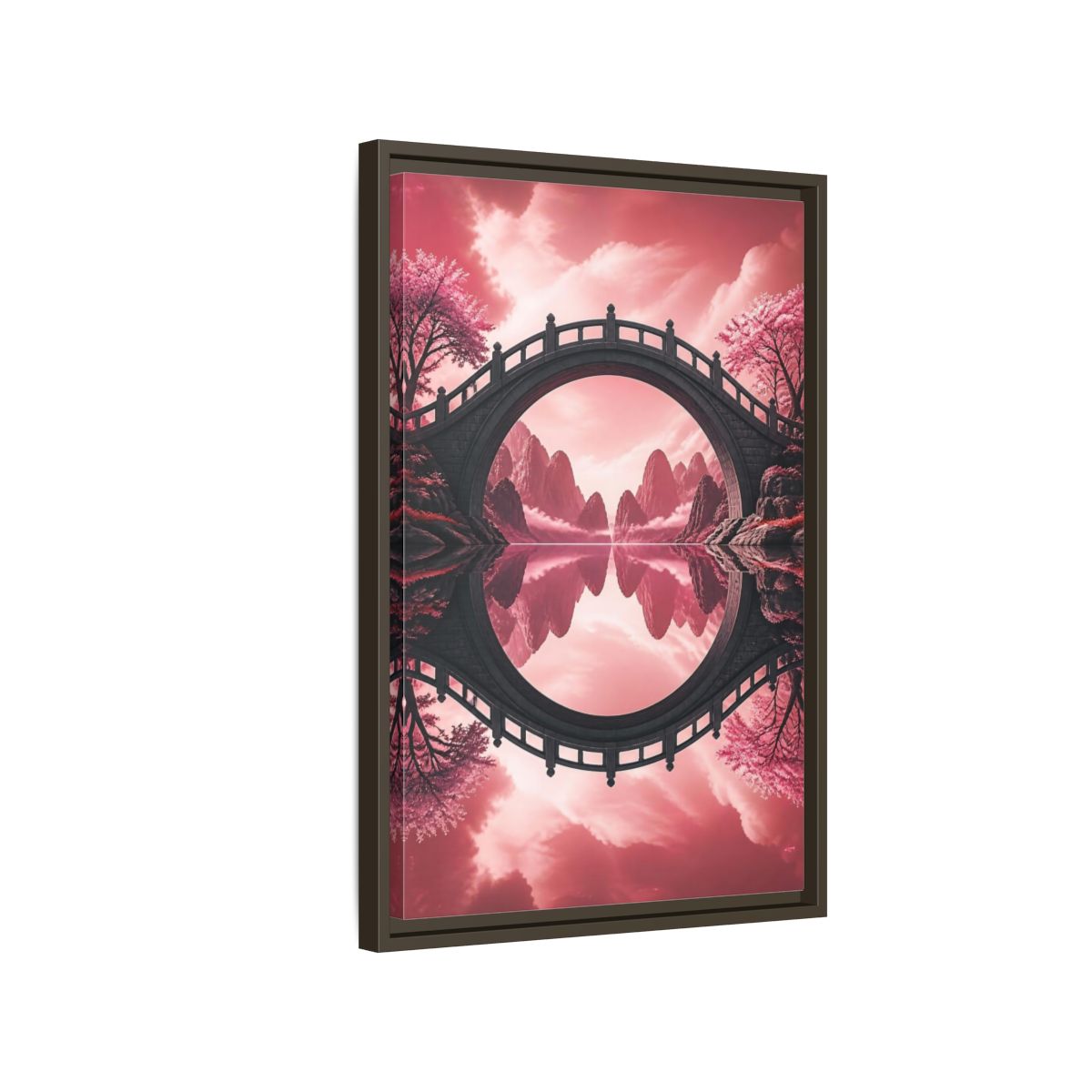 Side Mockup 2. Stone Bridge Illusion shown as framed canvas print