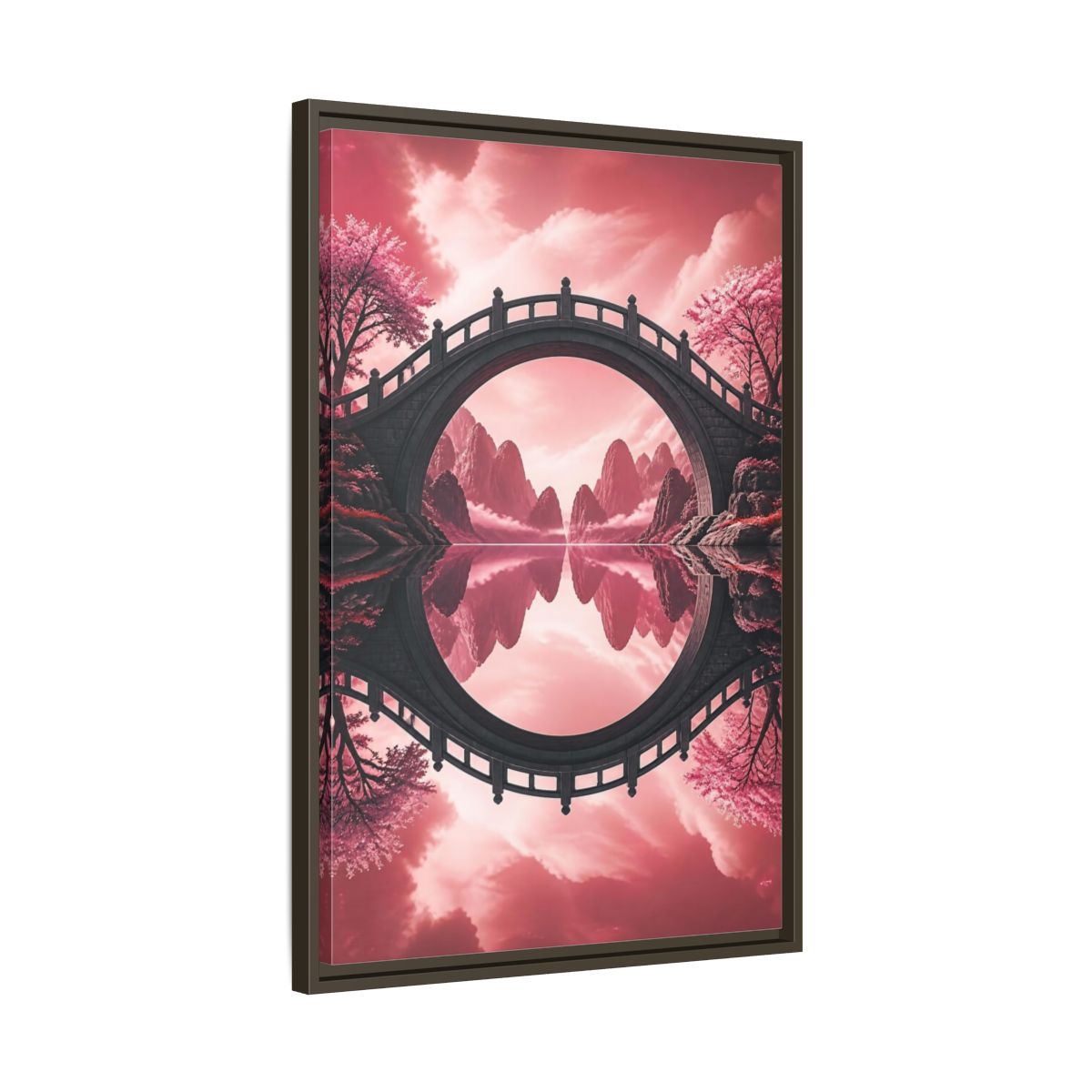 Side Mockup 11. Stone Bridge Illusion shown as framed canvas print