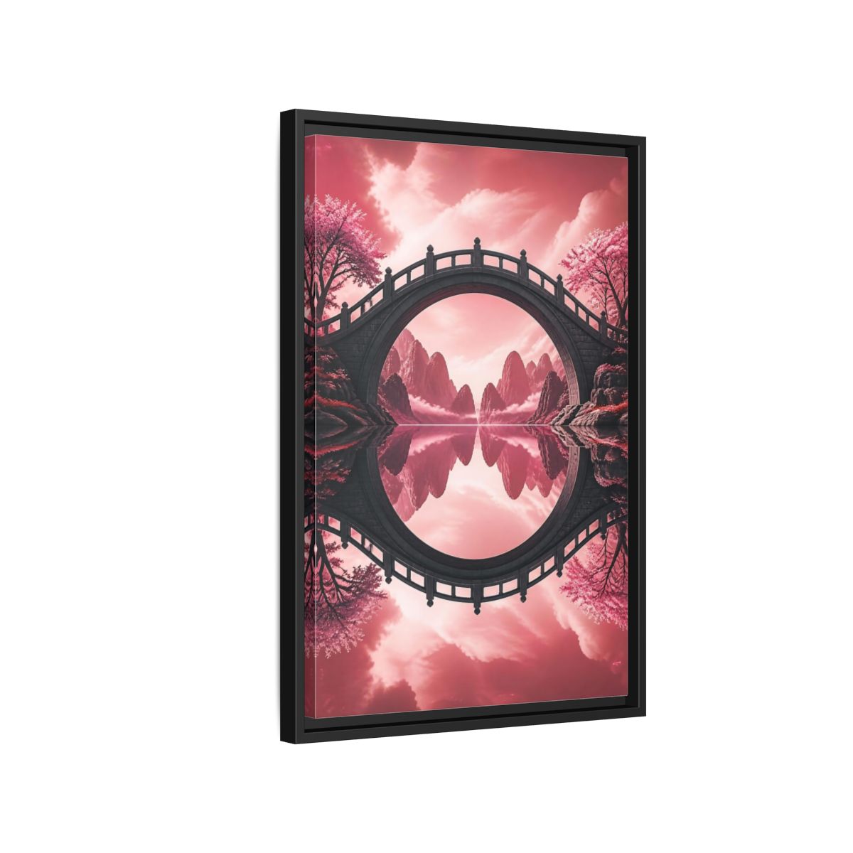 Side Mockup 3. Stone Bridge Illusion shown as framed canvas print