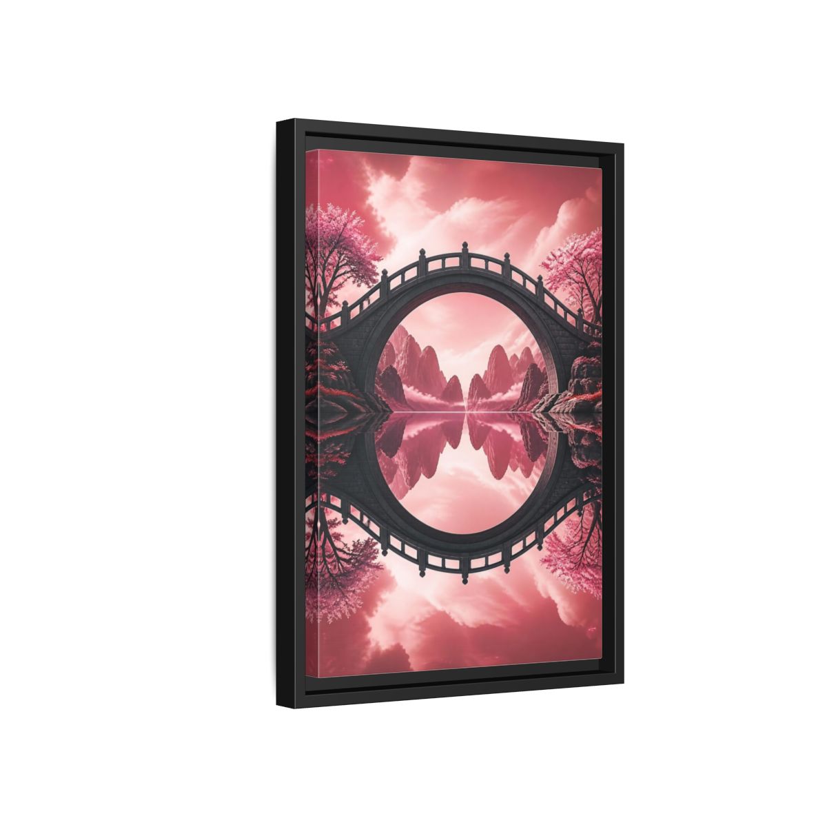 Side Mockup 6. Stone Bridge Illusion shown as framed canvas print