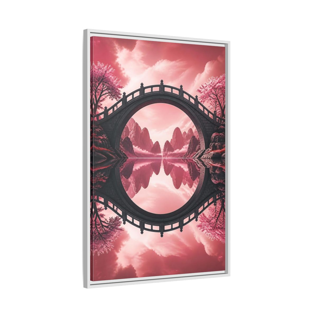 Side Mockup 9. Stone Bridge Illusion shown as framed canvas print