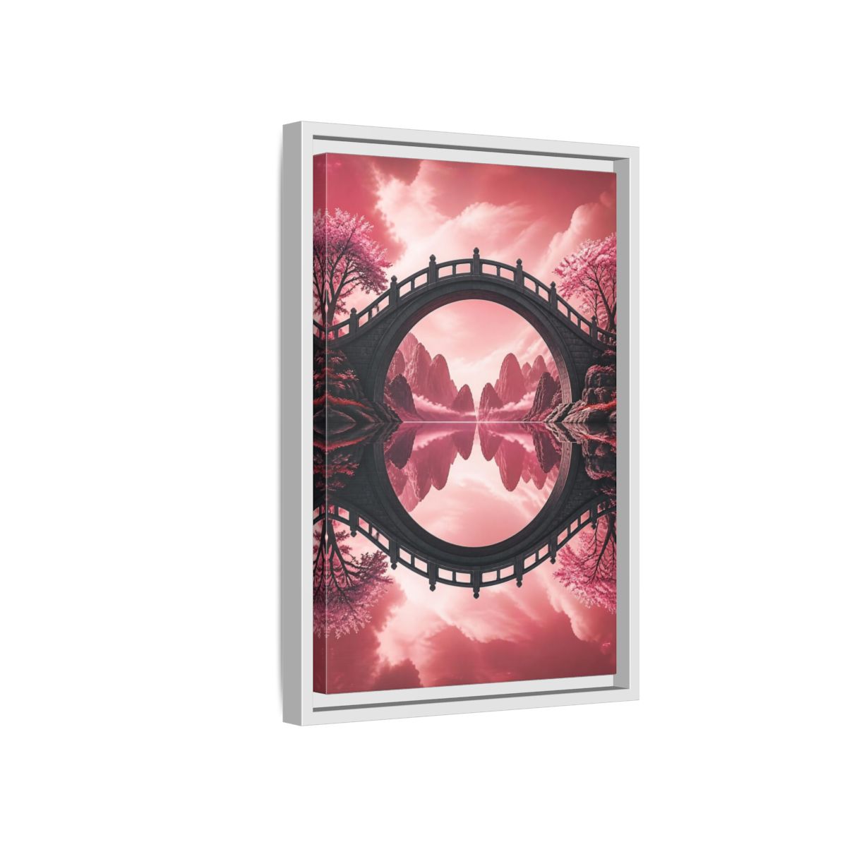 Side Mockup 4. Stone Bridge Illusion shown as framed canvas print