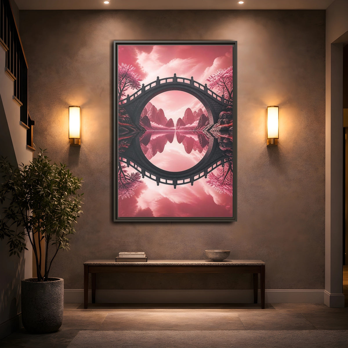 Mockup 2. Stone Bridge Illusion shown as framed canvas print
