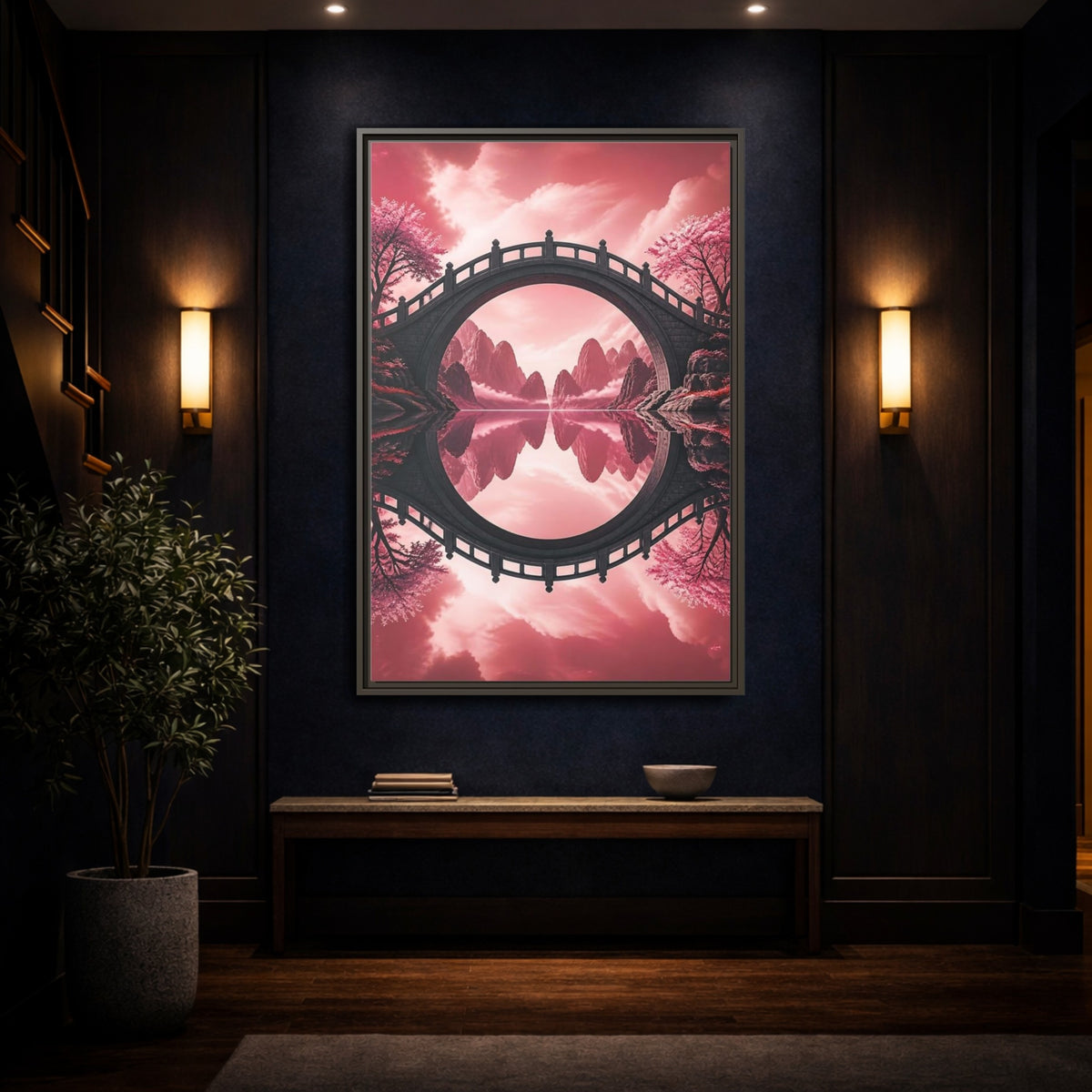 Mockup 4. Stone Bridge Illusion shown as framed canvas print