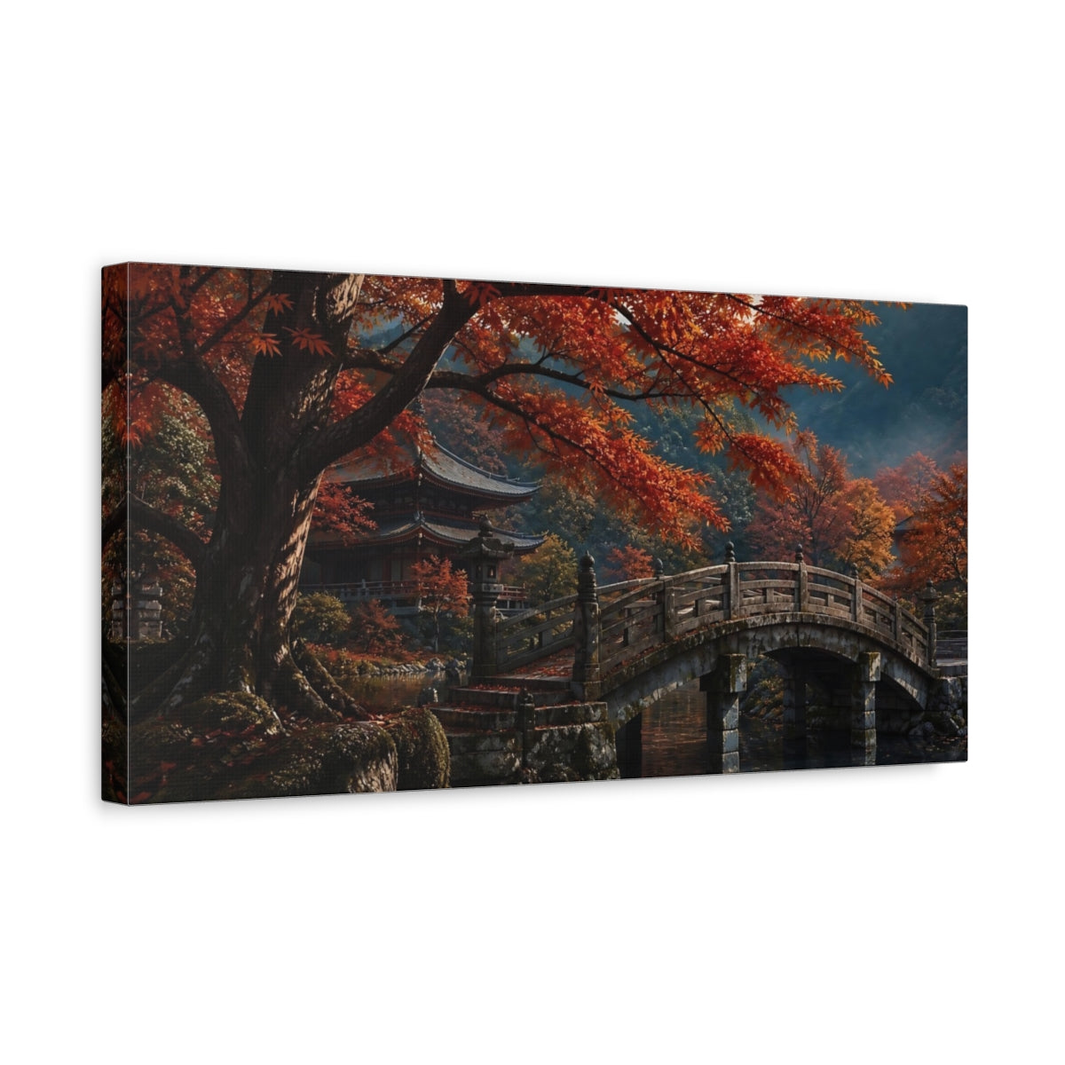 Side Mockup 3. Stone Bridge In Autumn shown as canvas print