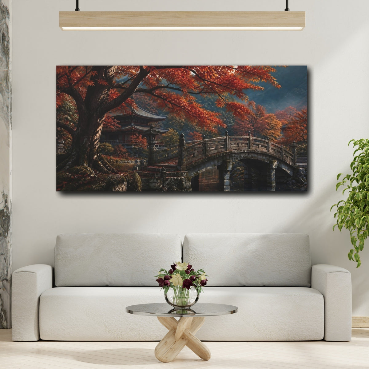 Mockup 2. Stone Bridge In Autumn shown as canvas print