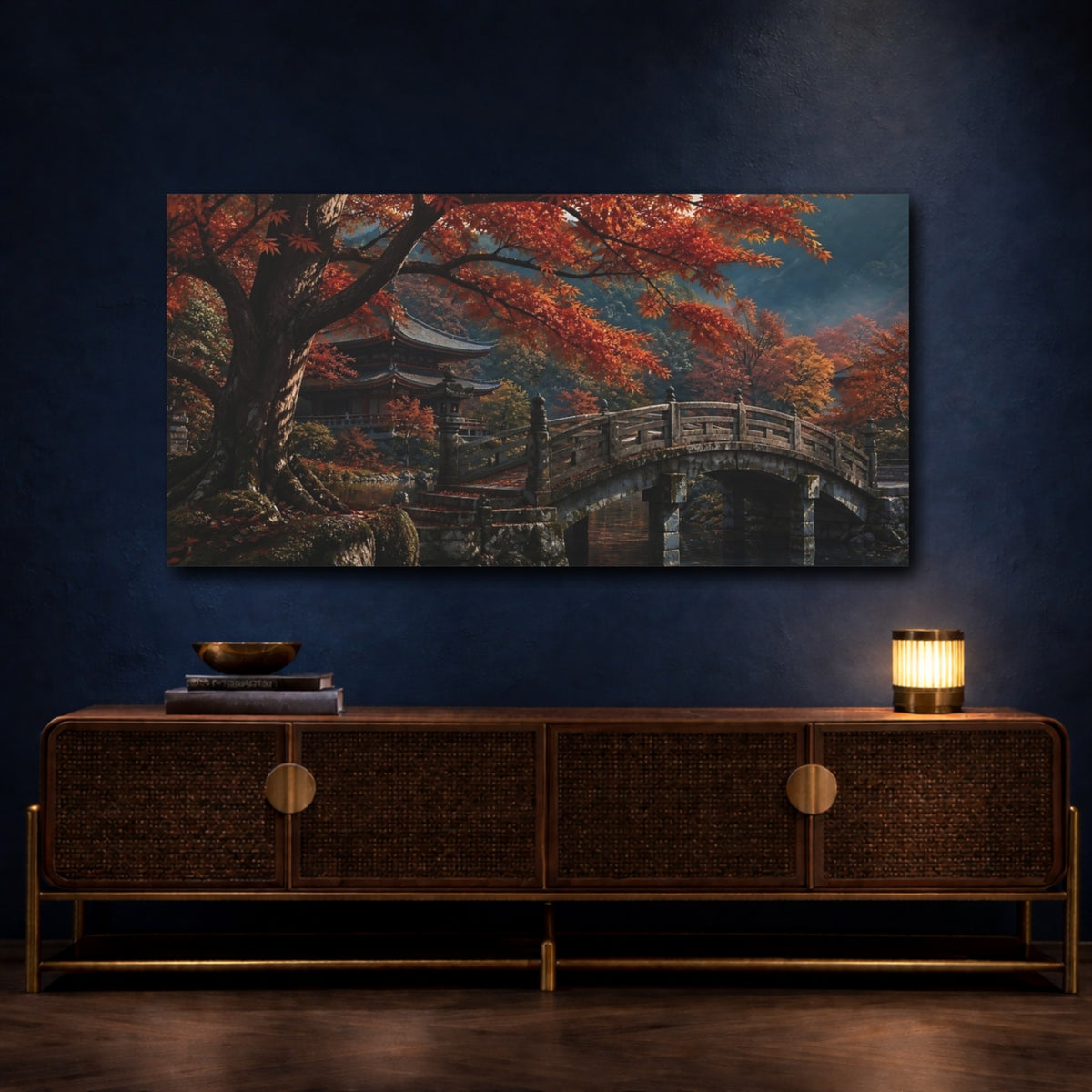 Mockup 4. Stone Bridge In Autumn shown as canvas print