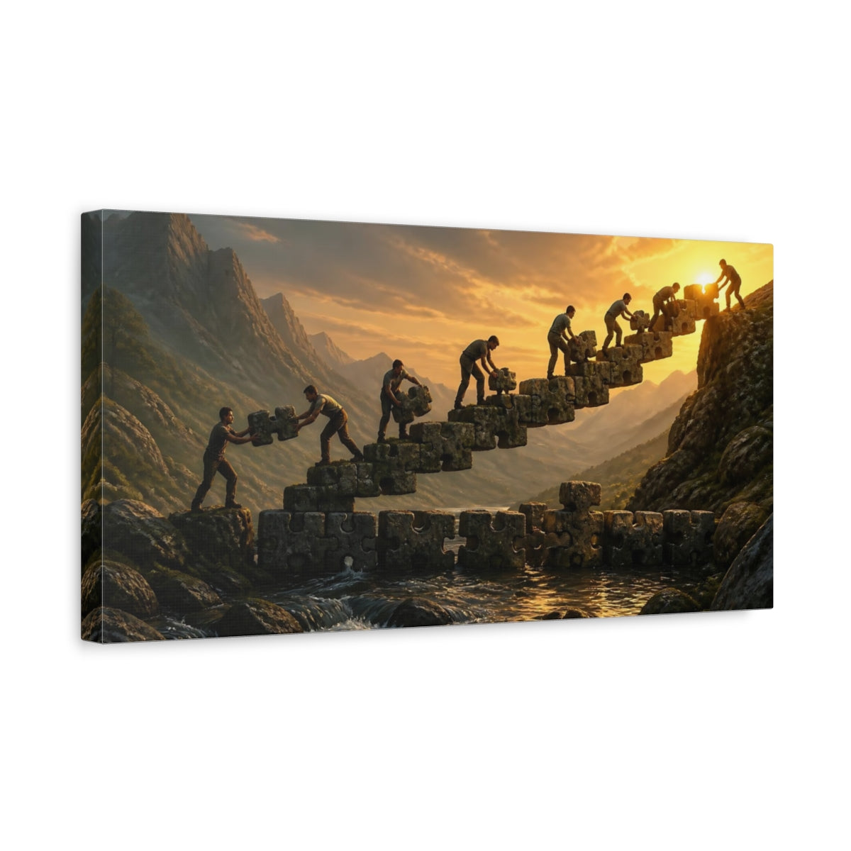 Side Mockup 3. Stone Bridge Motivation shown as canvas print