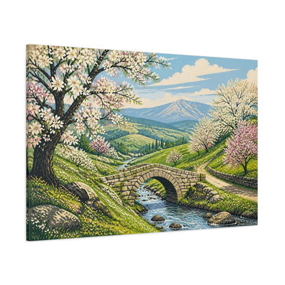 Side Mockup 1. Stone Bridge Spring Landscape shown as canvas print