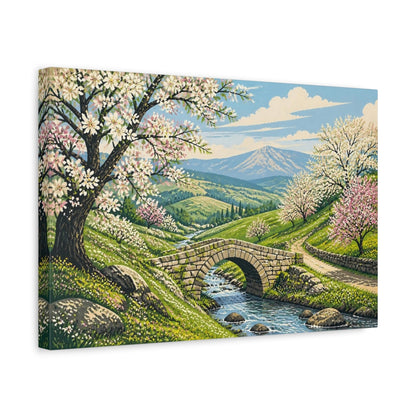 Side Mockup 4. Stone Bridge Spring Landscape shown as canvas print